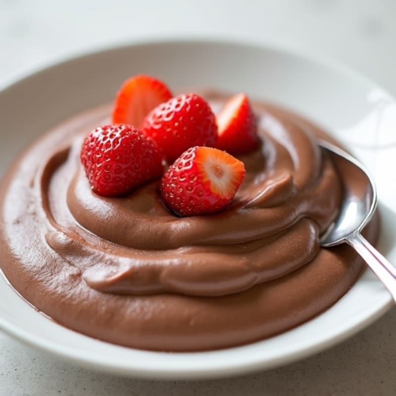 Chocolate Protein Pudding with Fresh Strawberries