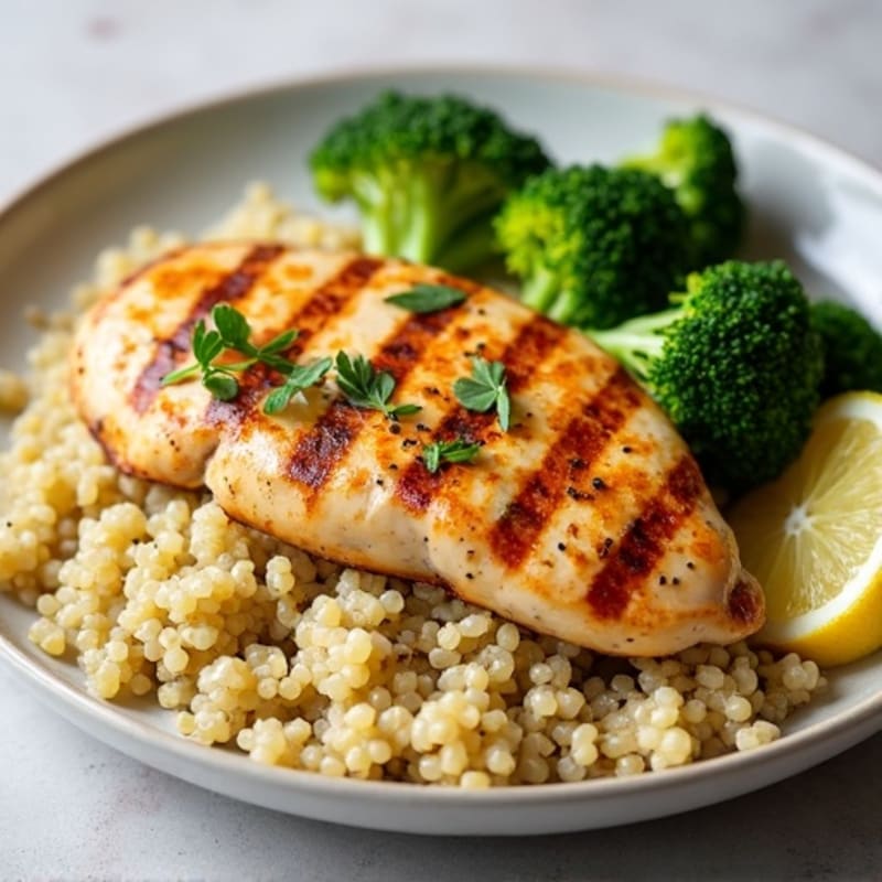 Grilled Chicken Breast with Quinoa and Roasted Broccoli