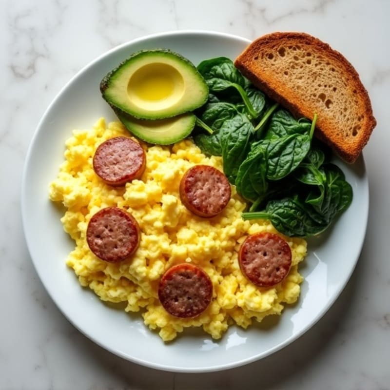 Egg White Scramble with Turkey Sausage and Spinach