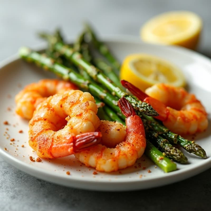 Crispy Lemon-Garlic King Prawns with Roasted Asparagus