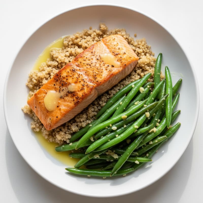 Pan-Seared Salmon with Garlic Green Beans and Quinoa