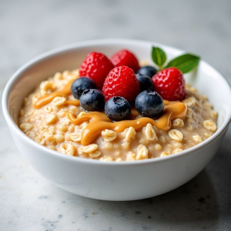 Creamy High-Protein Peanut Butter Oatmeal with Fresh Berries