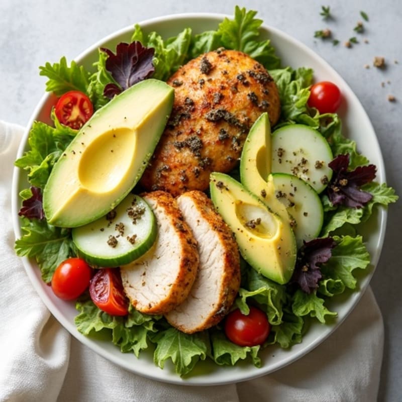 Herb-Roasted Chicken Cobb Salad with Crisp Greens and Creamy Avocado Dressing