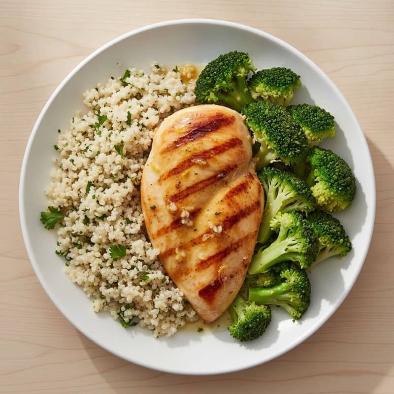 Grilled Chicken Breast with Quinoa and Steamed Broccoli