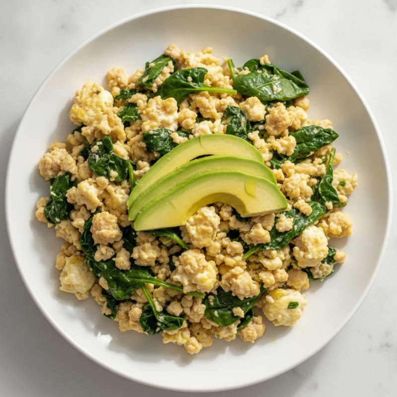 Egg White and Turkey Scramble with Sautéed Spinach