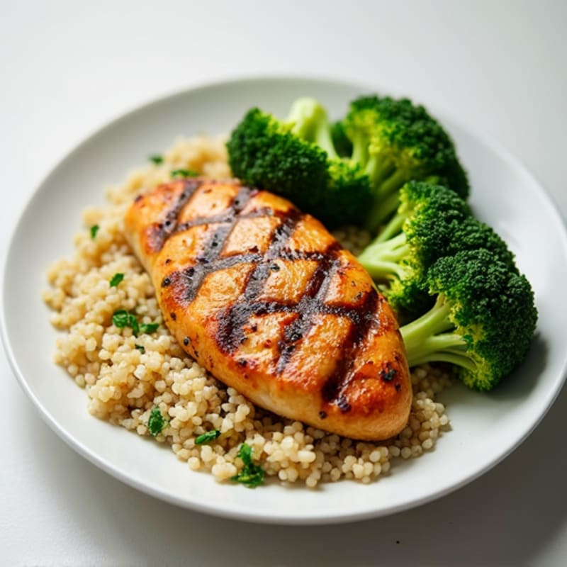 Grilled Chicken Breast with Steamed Broccoli and Quinoa