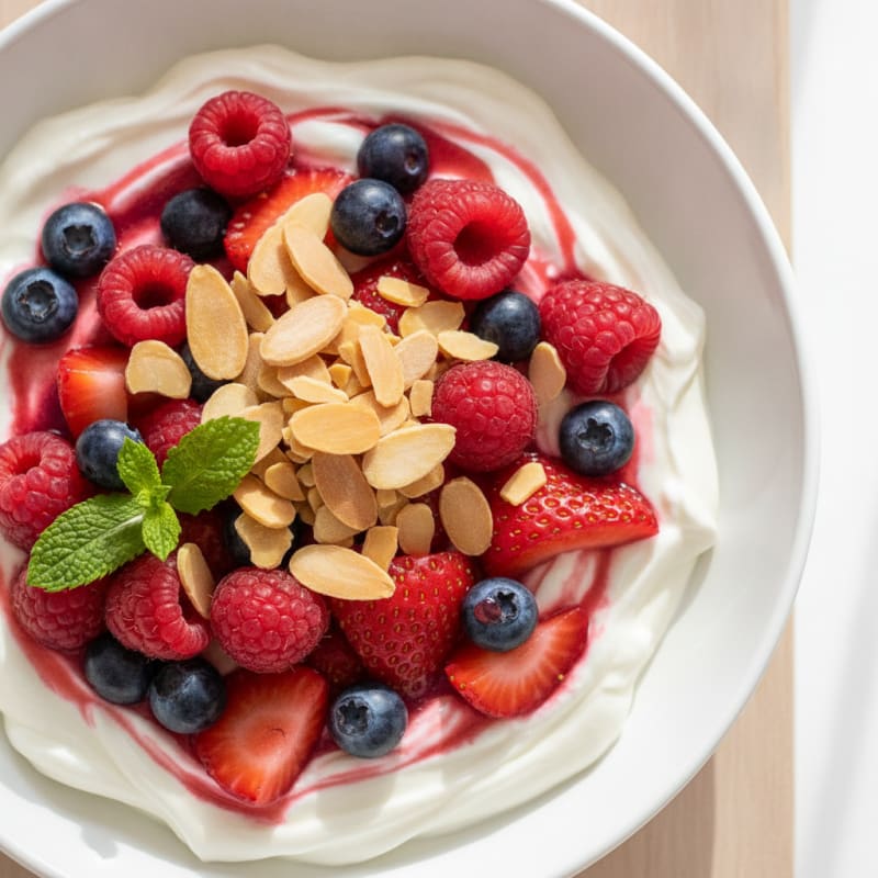 Greek Yogurt Protein Parfait with Mixed Berries and Almonds