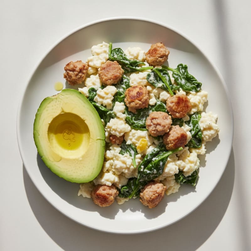 Egg White Scramble with Turkey Sausage and Spinach