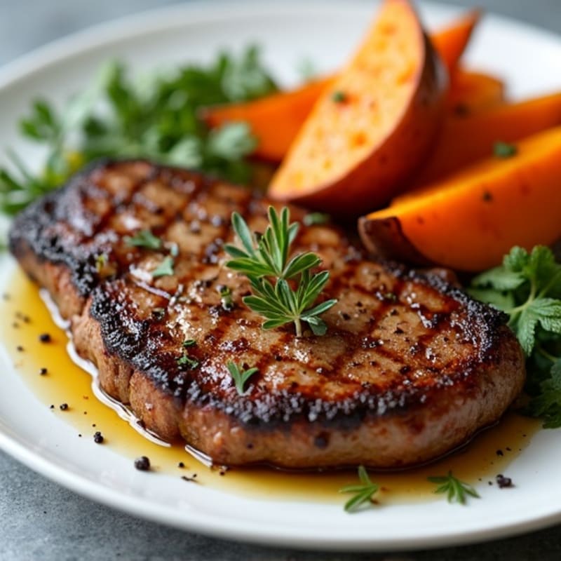 Herb-Crusted Steak with Crispy Sweet Potato Wedges