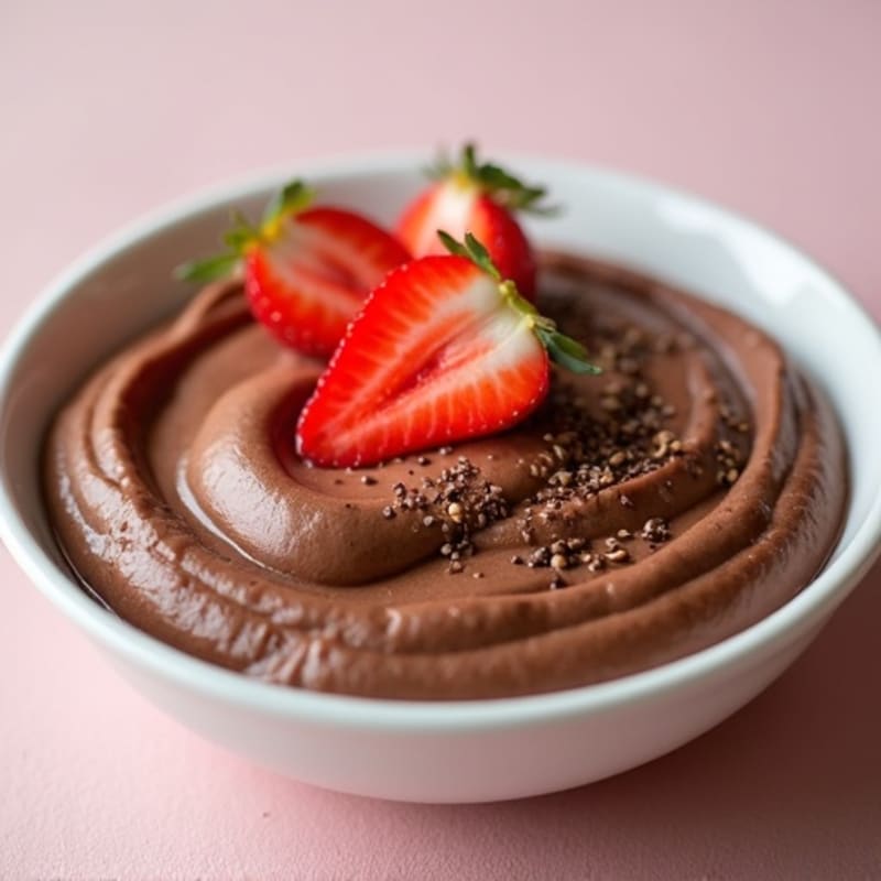 Silky Protein Chocolate Pudding with Sliced Strawberries