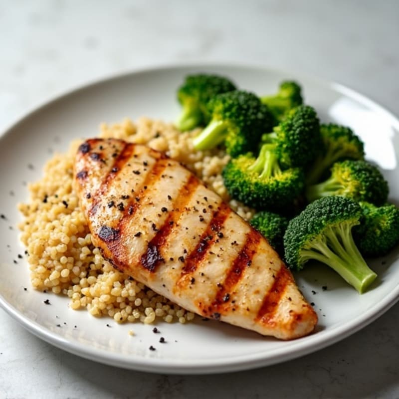 Grilled Chicken Breast with Quinoa and Roasted Broccoli