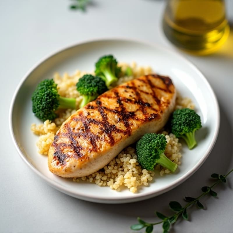 Grilled Chicken Breast with Quinoa and Roasted Broccoli