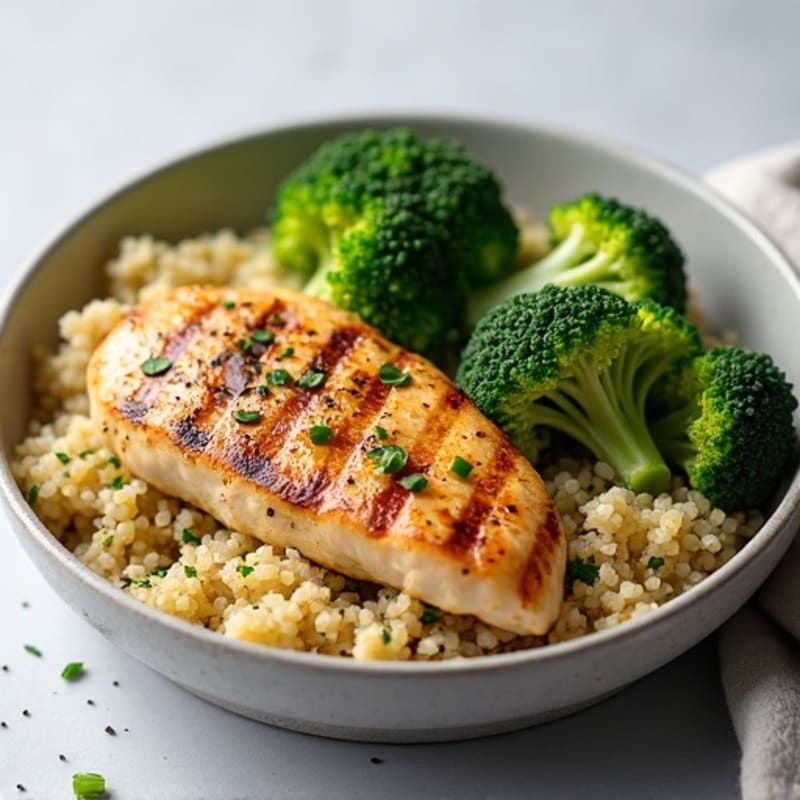 Grilled Chicken Breast with Quinoa and Steamed Broccoli