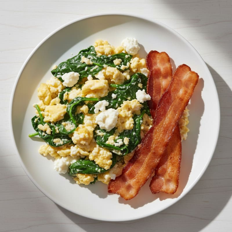 Cottage Cheese Scramble with Spinach and Turkey Bacon