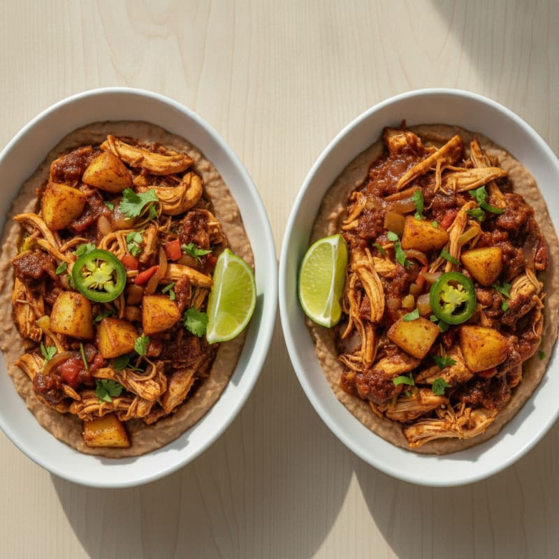 Chicken Tinga and Refried Bean Bowls