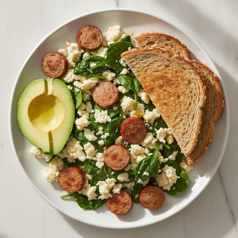 Egg White and Turkey Sausage Scramble with Spinach