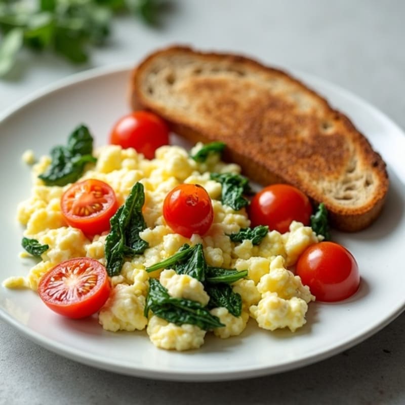 Egg White and Spinach Scramble with Cottage Cheese and Cherry Tomatoes