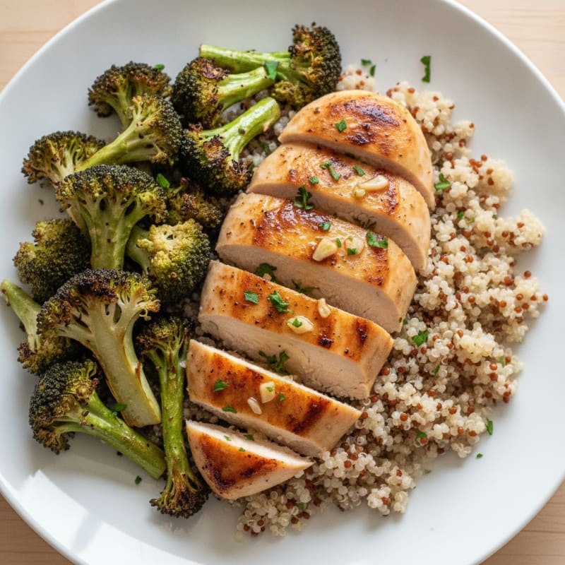 Grilled Chicken Breast with Quinoa and Roasted Broccoli