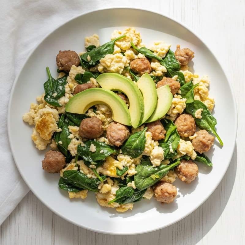 Egg White Scramble with Spinach and Turkey Sausage