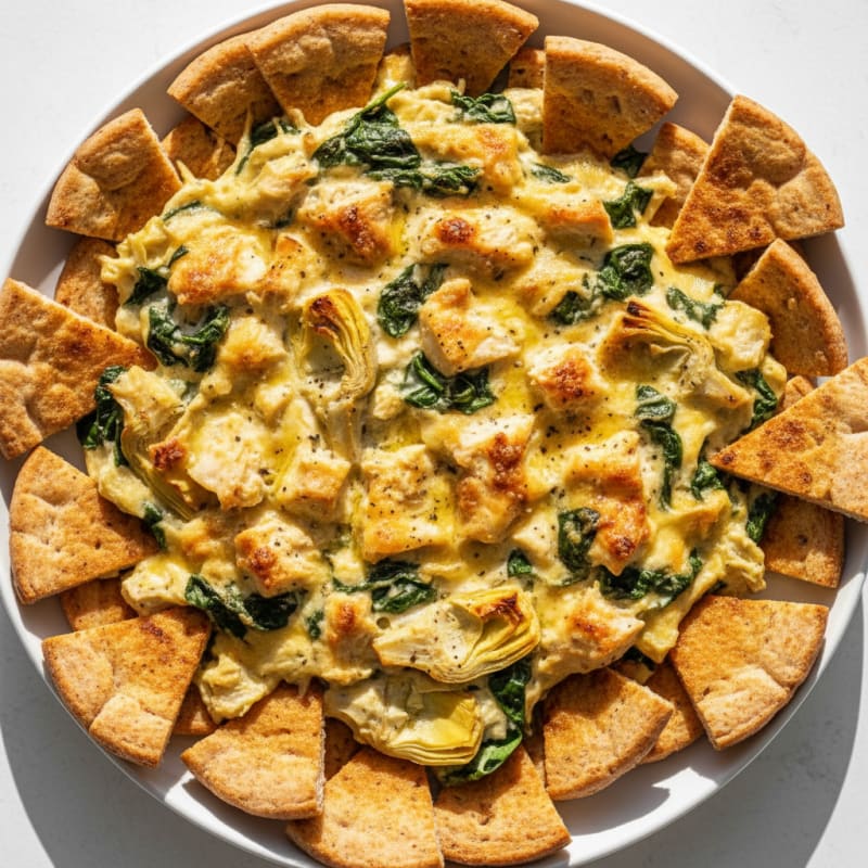 Baked Spinach Artichoke Dip with Toasted Pita