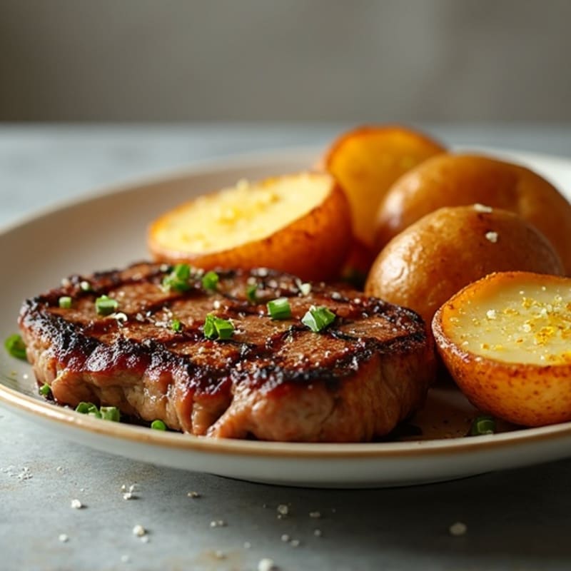 Pan-Seared Garlic Butter Steak with Crispy Roasted Potatoes