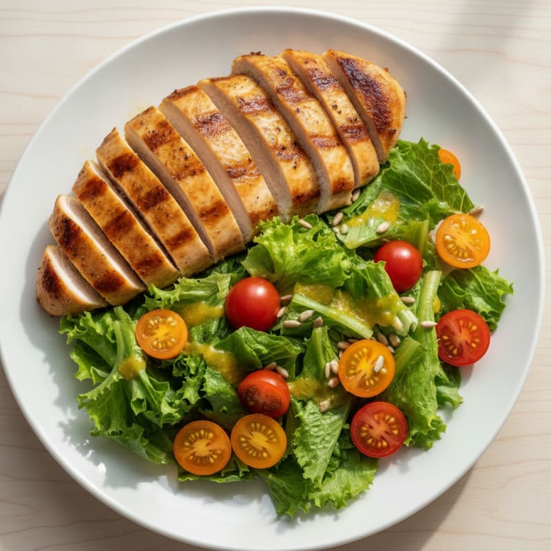 Grilled Chicken Breast with Crisp Romaine and Cherry Tomato Salad