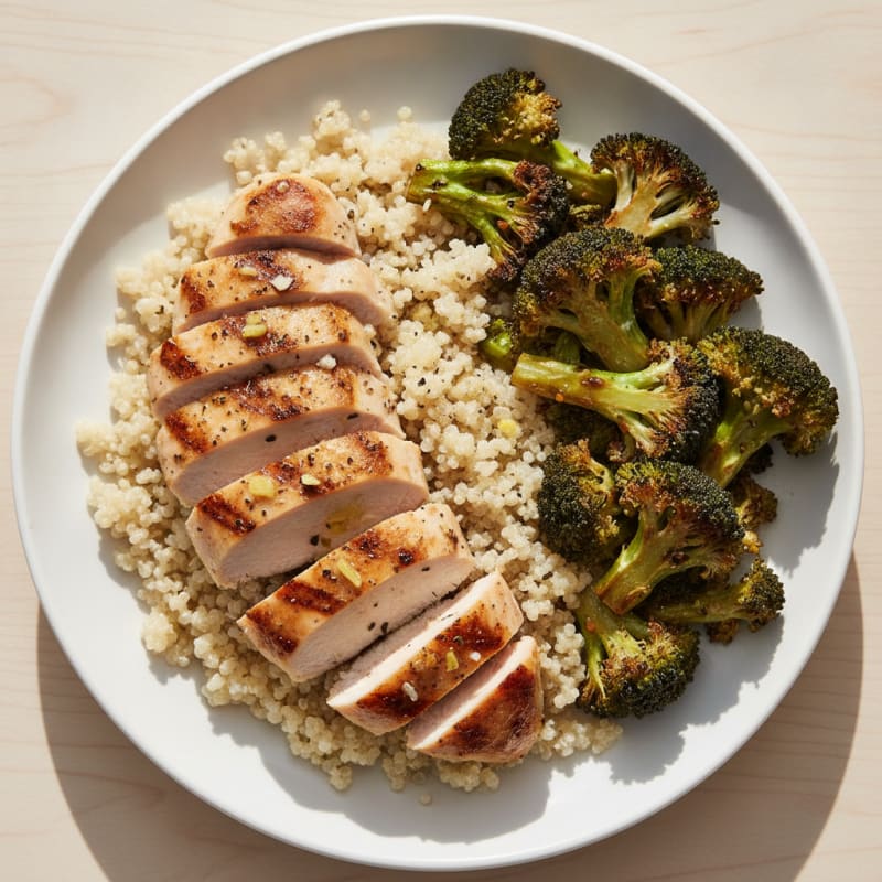 Grilled Chicken Breast with Quinoa and Roasted Broccoli