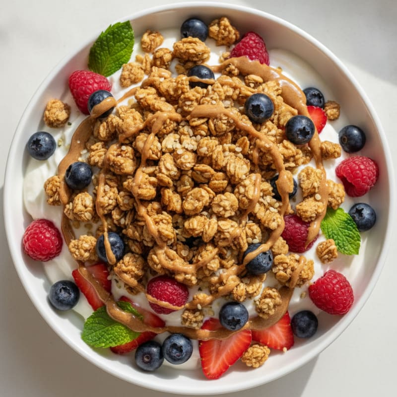 Creamy Greek Yogurt Parfait with Protein Granola and Mixed Berries