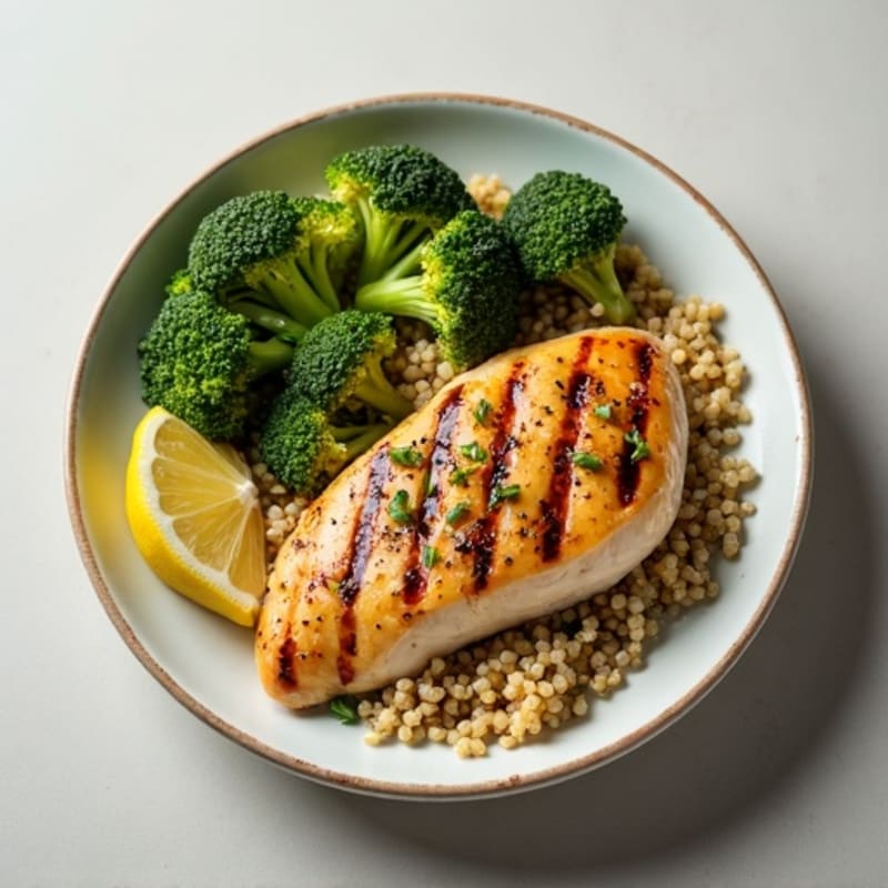 Grilled Chicken Breast with Quinoa and Roasted Broccoli