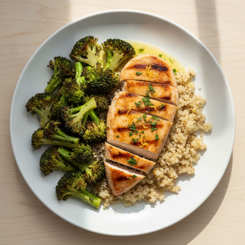 Grilled Chicken Breast with Quinoa and Roasted Broccoli