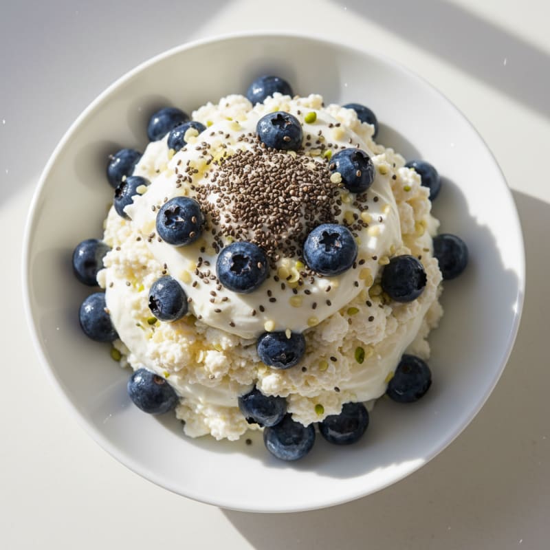 Greek Yogurt Parfait with Cottage Cheese, Berries, and Chia Seeds