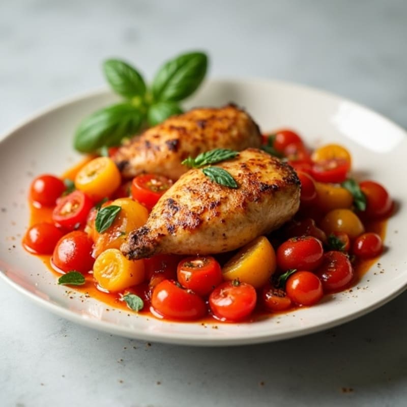 Braised Chicken with Fresh Tomato and Bell Pepper Sauce