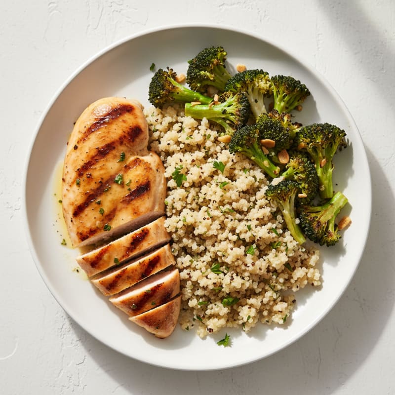 Grilled Chicken Breast with Quinoa and Roasted Broccoli