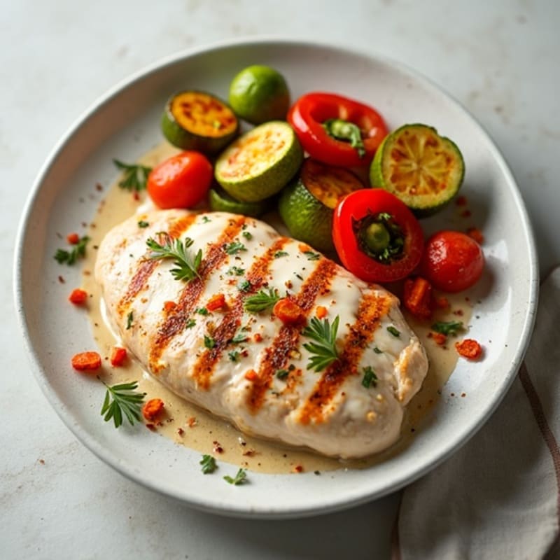 Healthy Creamy Spiced Chicken with Roasted Vegetables