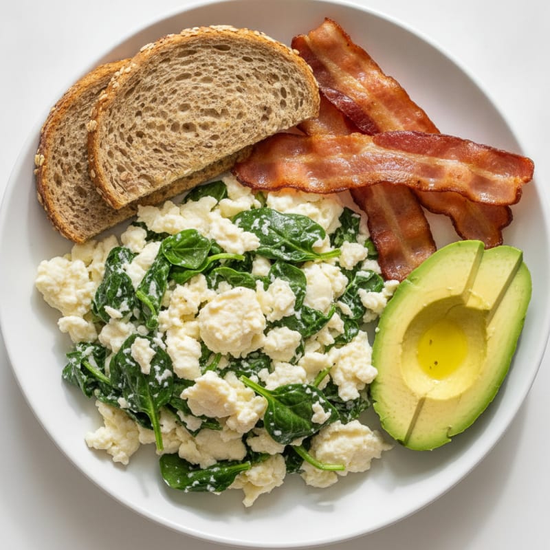 Crispy Turkey Bacon and Egg White Scramble with Spinach