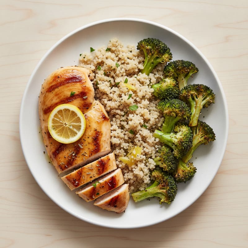 Lemon Herb Grilled Chicken with Quinoa and Roasted Broccoli