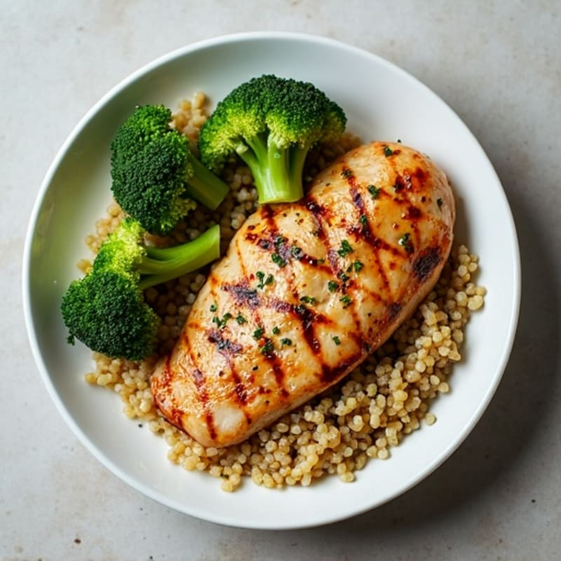 Grilled Chicken Breast with Quinoa and Roasted Broccoli