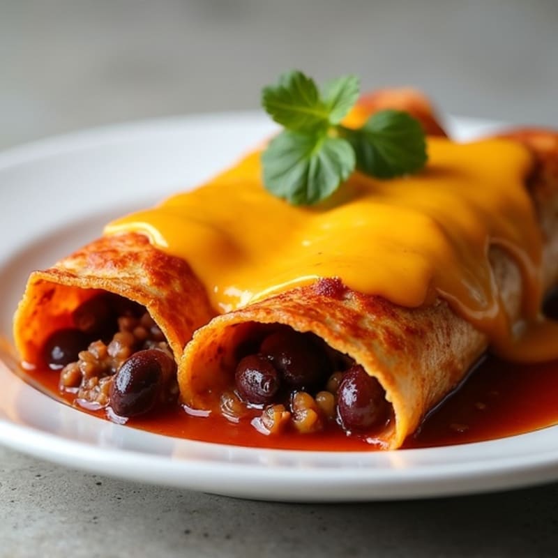 Black Bean and Ground Beef Enchiladas with Melted Cheese