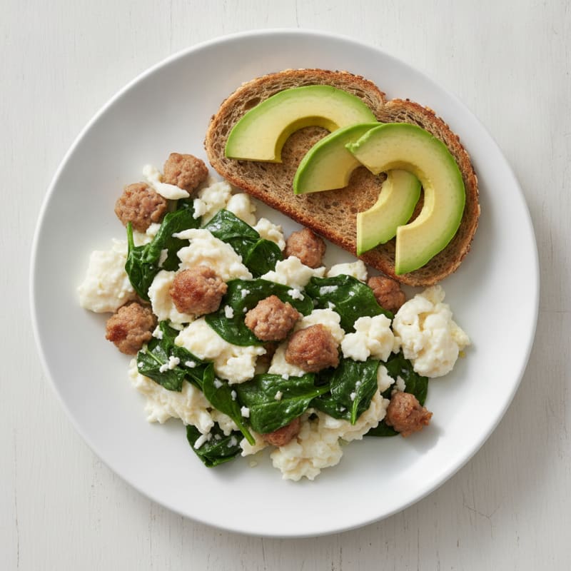 Egg White and Spinach Scramble with Turkey Sausage