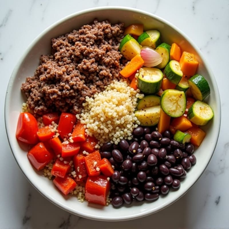 Lean Ground Beef and Roasted Vegetable Bowl