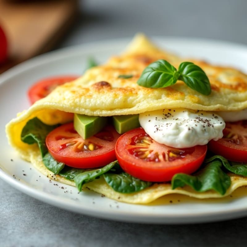 Egg White Spinach Omelette with Cottage Cheese, Cherry Tomatoes & Avocado