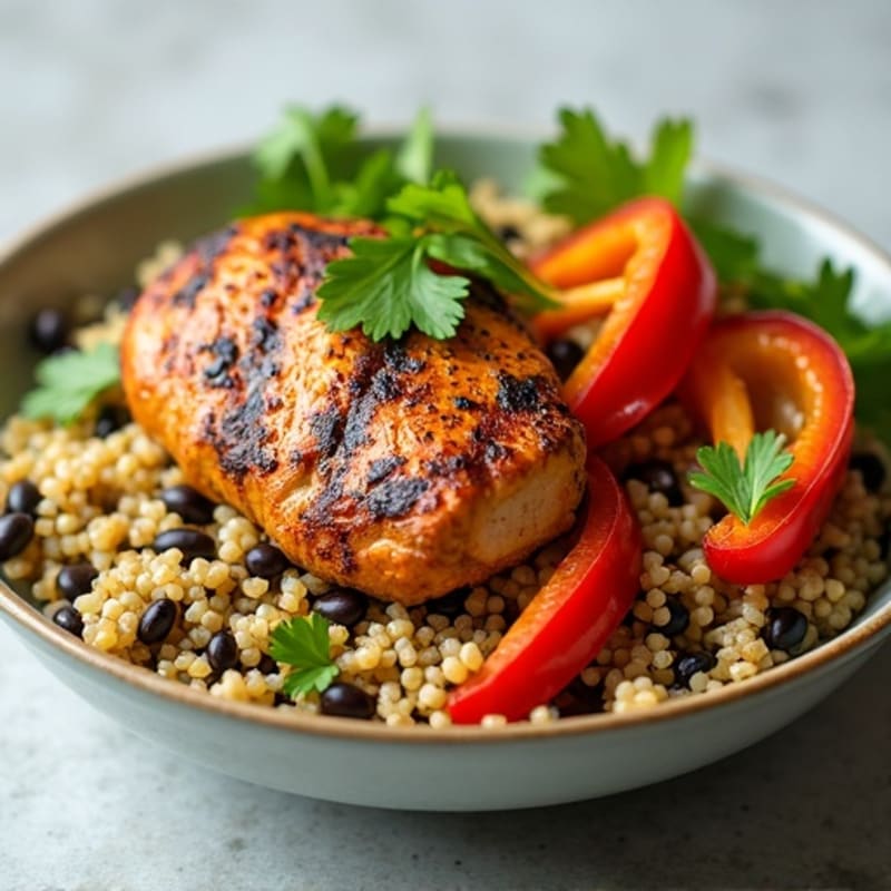 Grilled Chicken with Roasted Peppers and Cilantro-Lime Quinoa