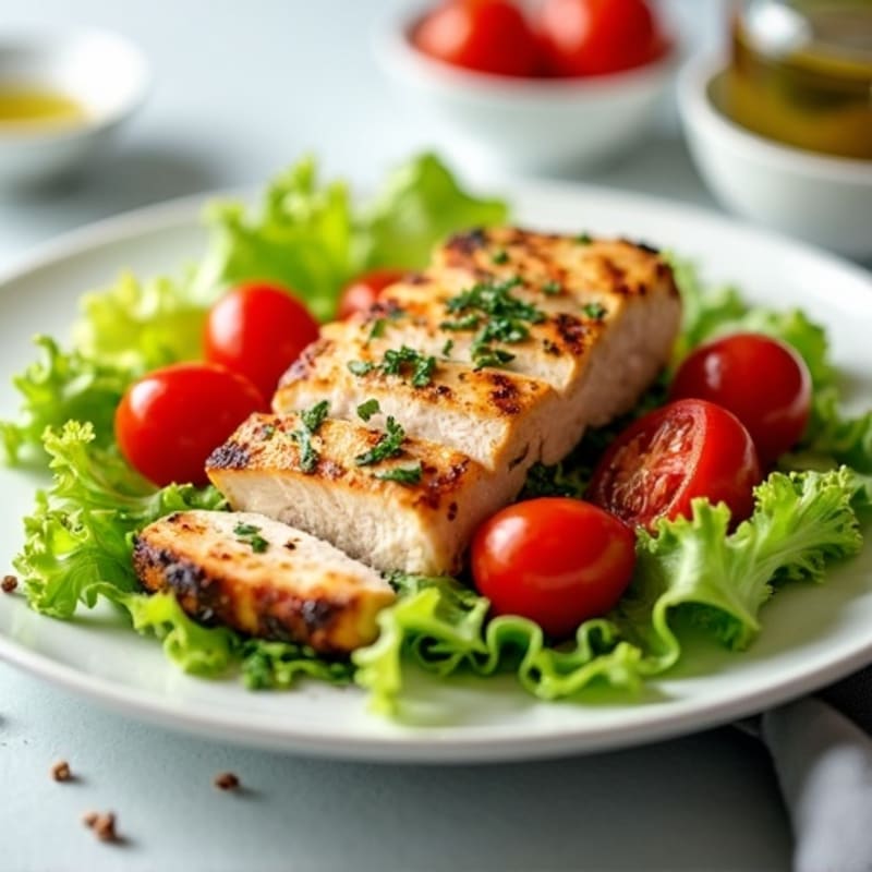 Grilled Chicken Breast with Crisp Romaine and Cherry Tomatoes