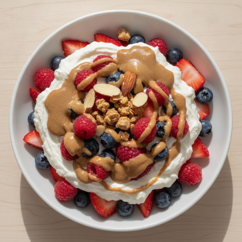 Greek Yogurt Protein Parfait with Mixed Berries and Almond Butter