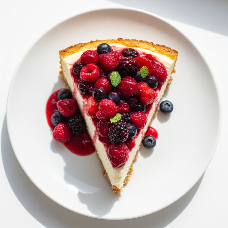 Greek Yogurt Protein Cheesecake with Mixed Berries
