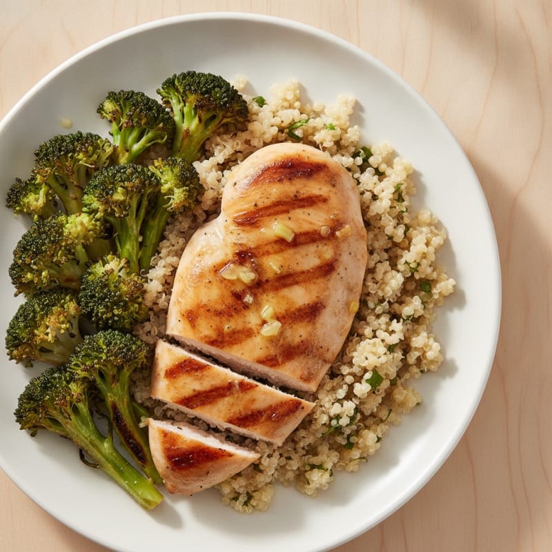 Grilled Chicken Breast with Quinoa and Roasted Broccoli