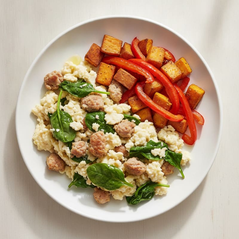 Egg White Scramble with Turkey Sausage and Spinach