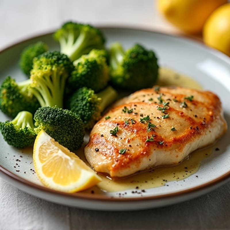 Lemon Garlic Pan-Seared Chicken with Crispy Roasted Broccoli