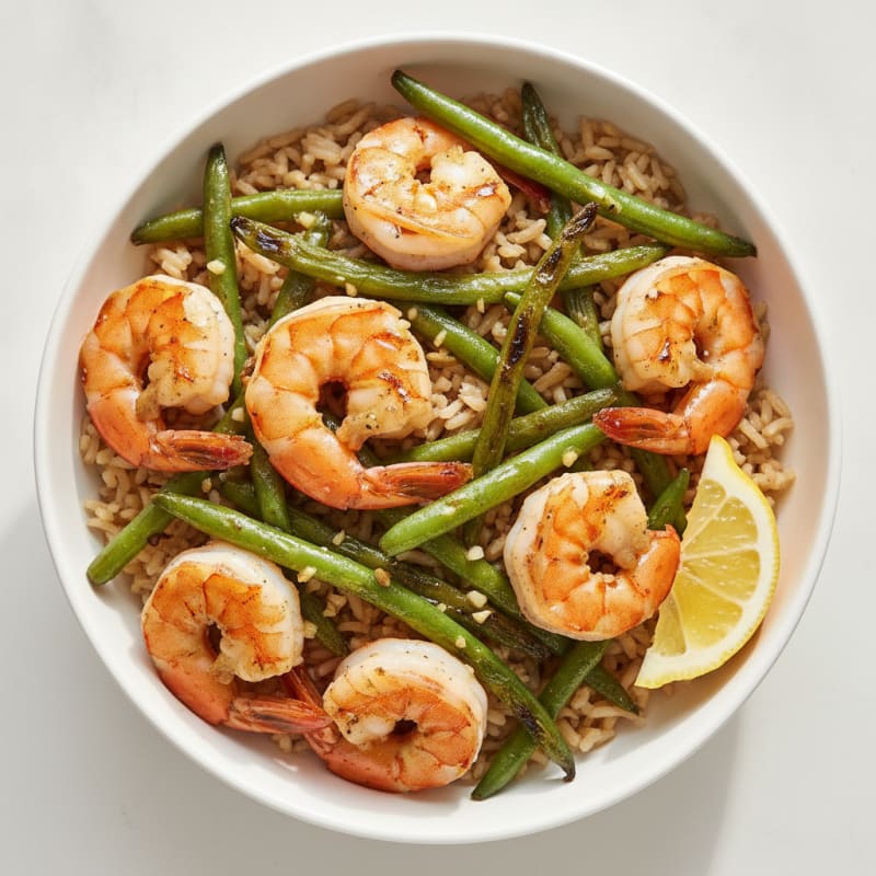 Grilled Shrimp and Green Bean Rice Bowl