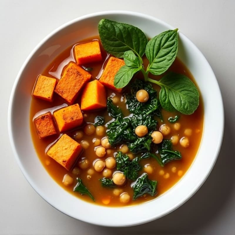 Lentil and Chickpea Stew with Spinach and Roasted Sweet Potatoes